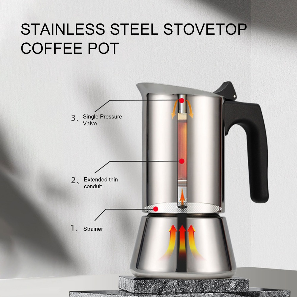 Hero Coffee Equipment - Cafetière Moka en acier inoxydable grande